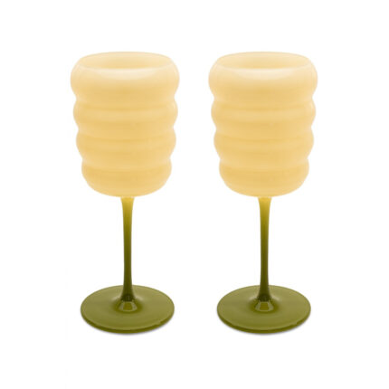 Set 2 calici vino in vetro. 380ml. Colore bianco e verde