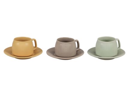 Tazzine caffè scandinavo in stoneware, 3 colori assortiti pastello, set da 6 tazzine - Casa Collection