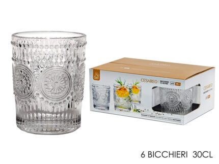 Bicchieri decoro cesareo 30cl set di 6 pezzi di colore trasparenti