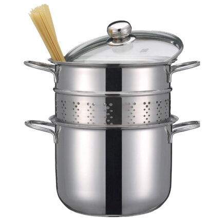 PENTOLA CON SCOLAPASTA IN ACCIAIO INOX CM 22 CON COPERCHIO IN VETRO BELLAVISTA