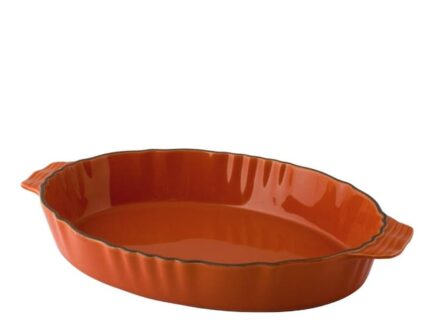 Pirofila In Stoneware Ovale Con Manico Arancio cm 31 Habi