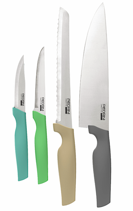 SET 4 COLTELLI, MANICO ERGONOMICO, PEDRINI