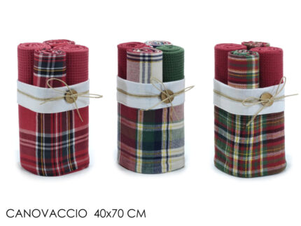 Canovaccio 40x70cm 4 pezzi scozzese con cestino assortiti