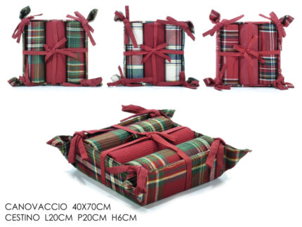 Canovaccio 40x70cm 3 pezzi scozzese con cestino assortiti