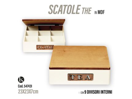 Cofanetto Teabox/portacialde in mdf 23x23x7cm assortito