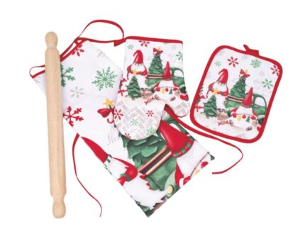 Grembiule, guanto, presina e mattarello con babbo natale