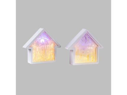 Decorazione luminosa casetta 21cm con led bianco caldo e blu, luce fissa a batteria, modelli assortiti