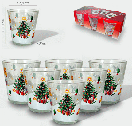 SET 6 BICCHIERI 956829 VETRO 30CL DEC.NATALIZIO