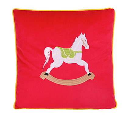 Decorazione cuscino di Natale 40x40cm con cavallo a dondolo in poliestere